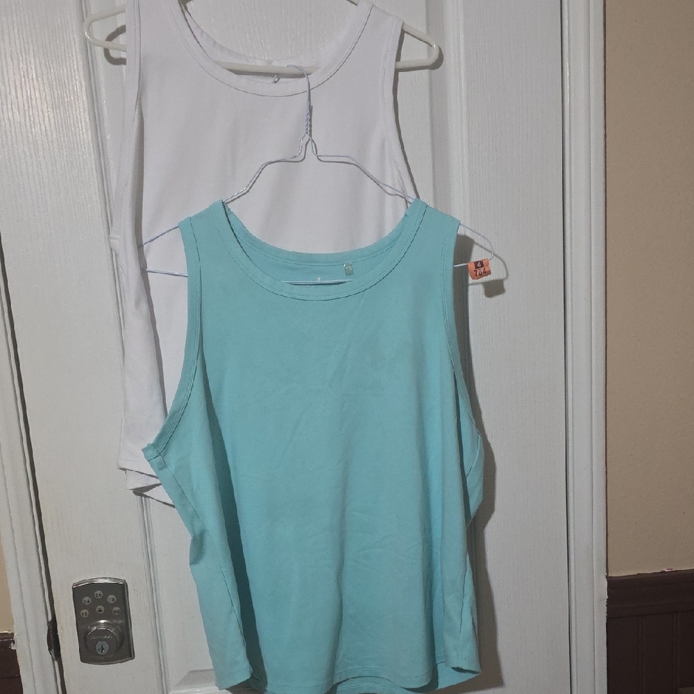 Danskin White and Light Blue Tank Tops